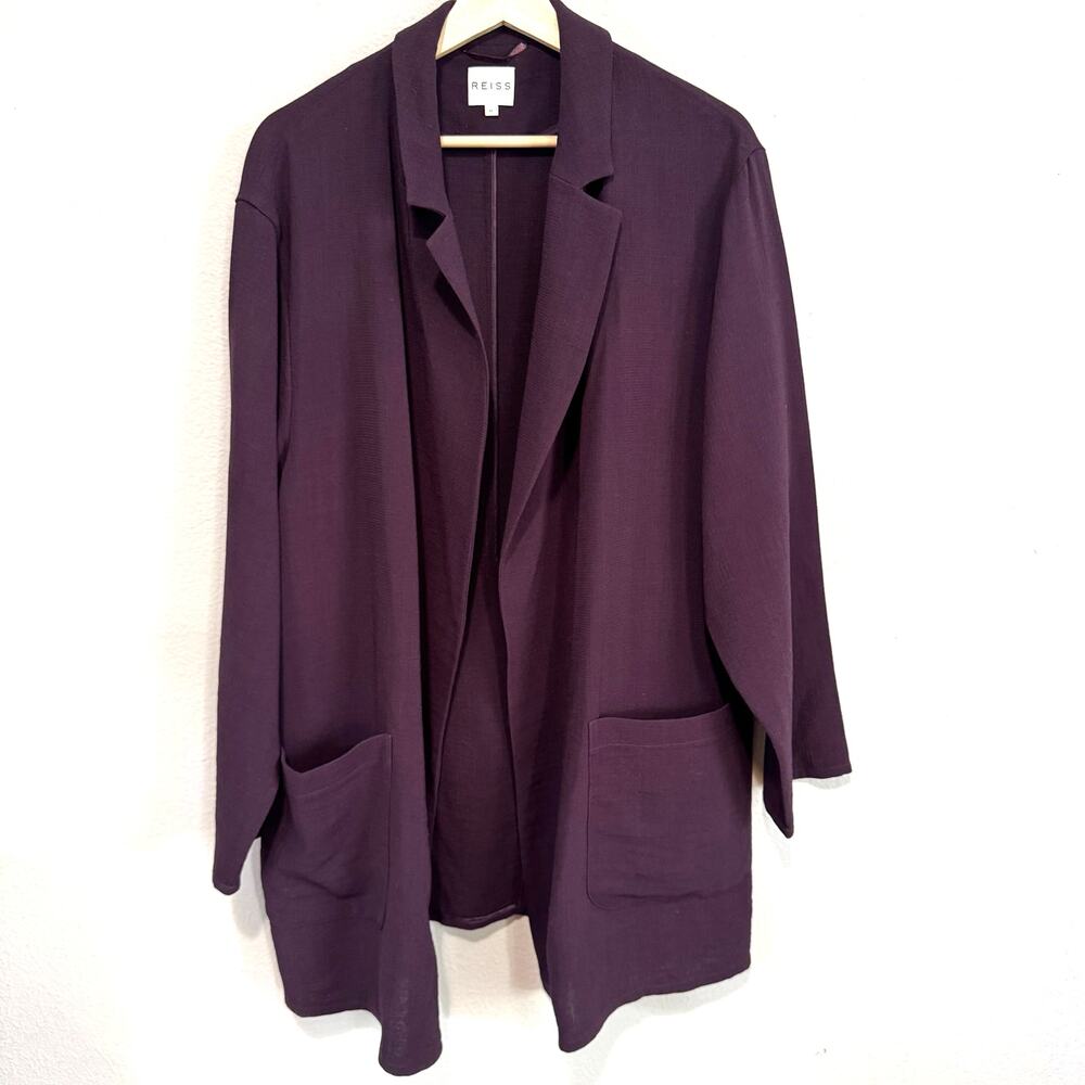 Reiss Gia Jacket Open Front Blazer 100% Wool in Berry Size Medium